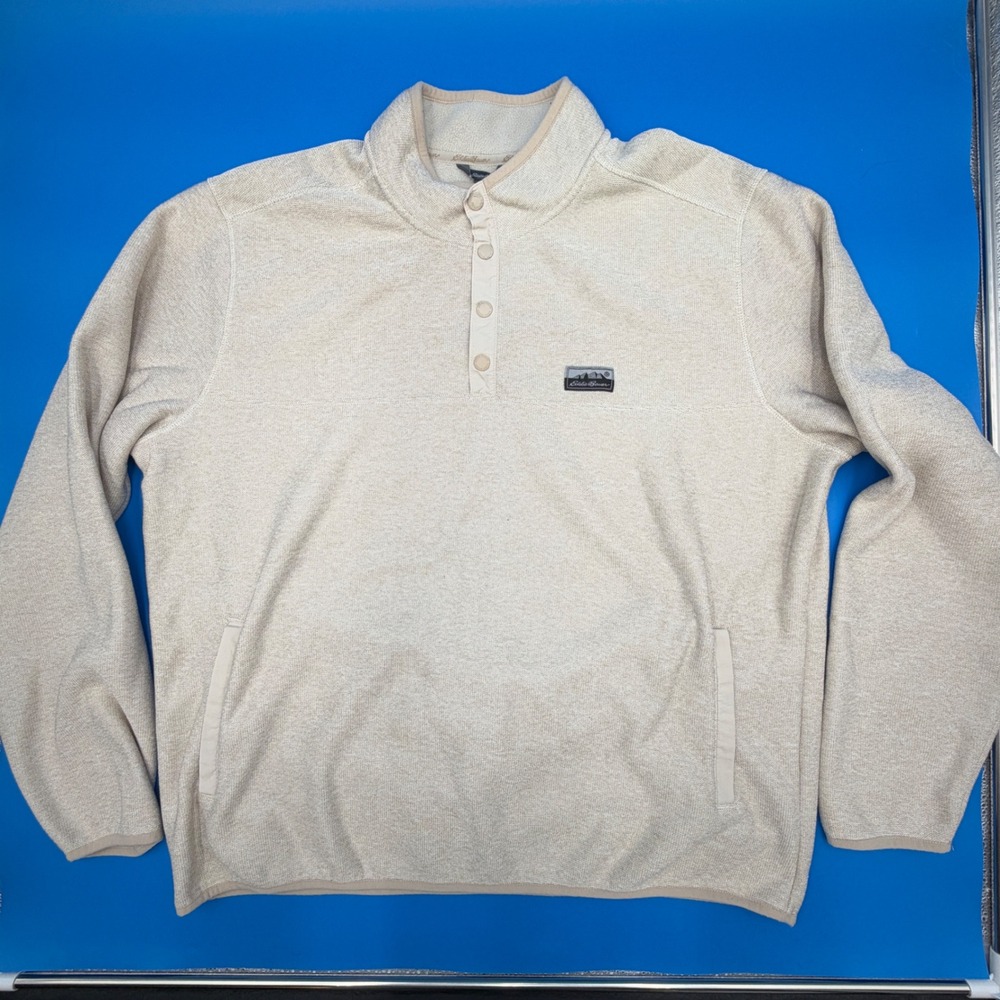 Eddie Bauer Mens XXL Oatmeal Heather Snap Neck Fleece Pullover Sweater 1023